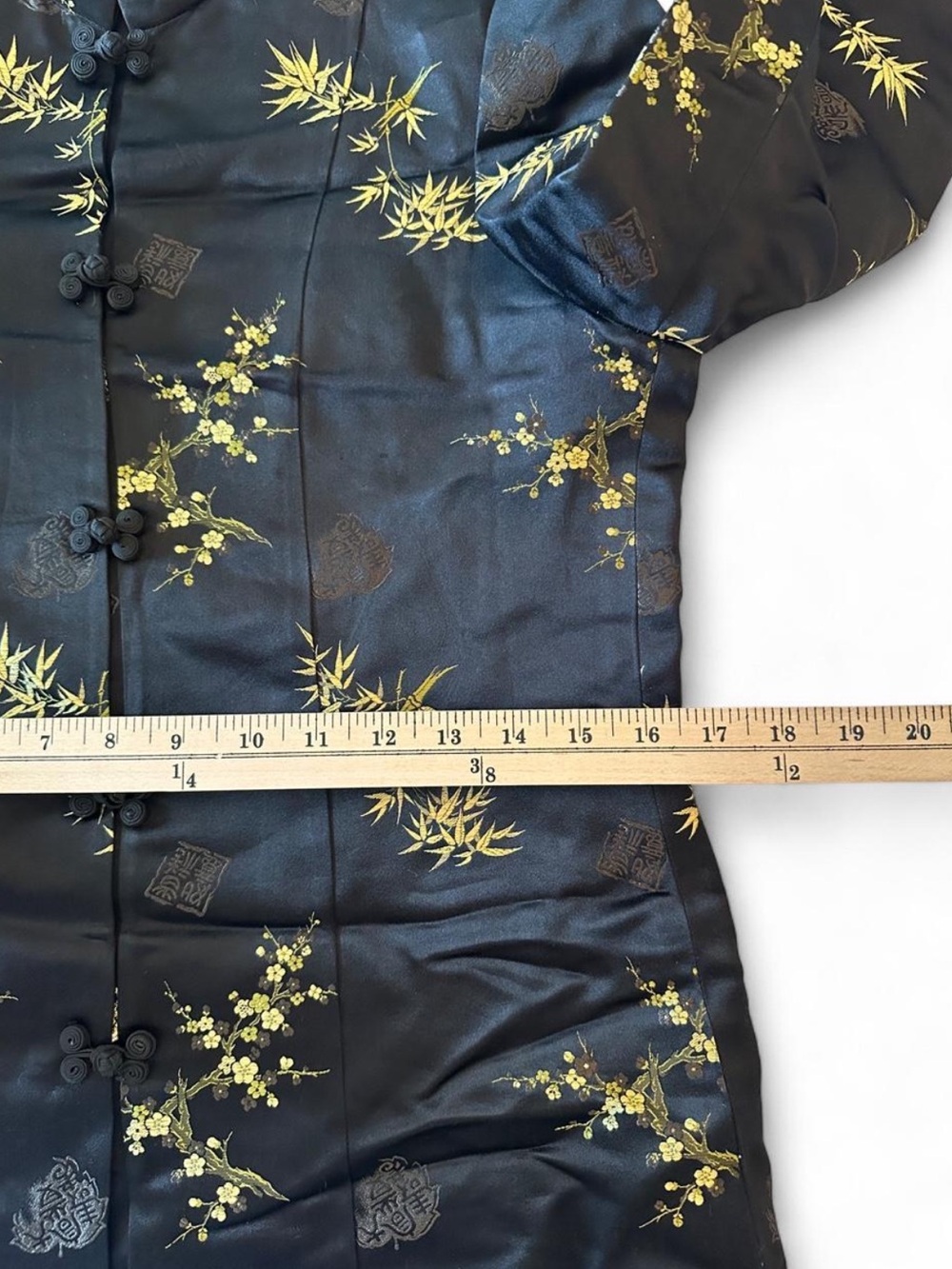 Vintage Black Gold Embroidered Floral Brocade Mandarin Frog Closure Jacket Boho - Picture 7 of 8